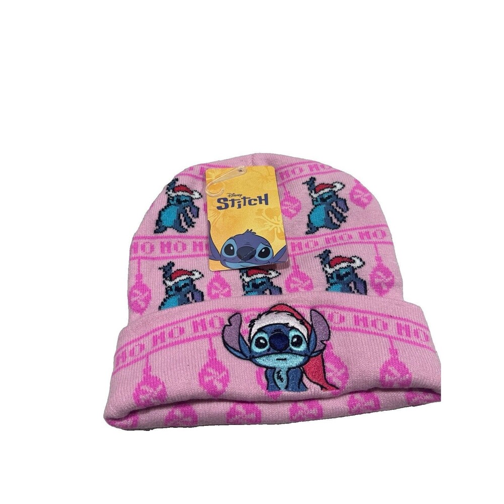 Disney Holiday Christmas Lilo & Stitch Knit Beanie Hat Girls New Pink Blue
